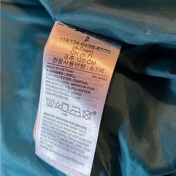 GAP Girls sz S Teal Winter long Jacket with fur-trimmed hood - Picture 4 of 6